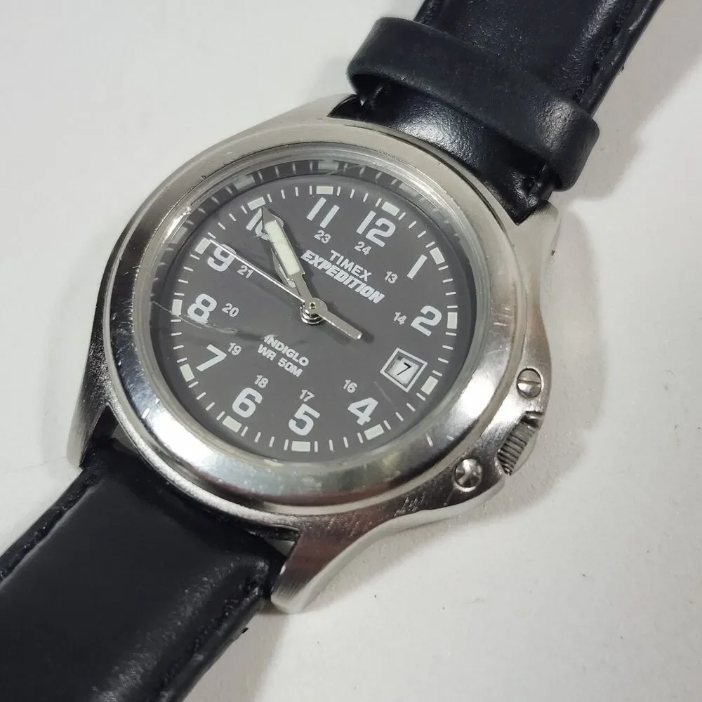 Timex Expedition Watch Womens Indiglo Gilden Leather Leather Band New Battery